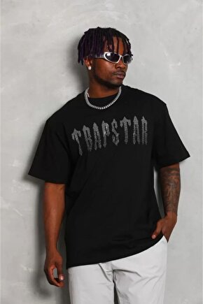 Myterrax Unisex Oversize Taşlı Bisiklet Yaka T-shirt - Siyah