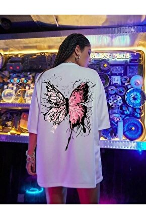 Unisex Baskılı Oversize T-Shirt - Beyaz