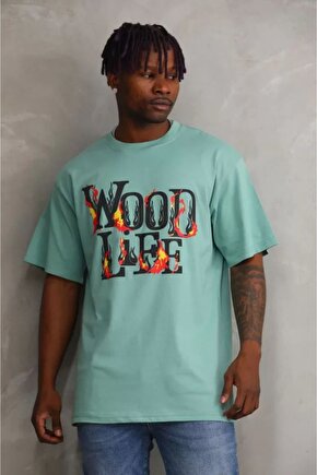 Myterrax Unisex Baskılı Oversize T-shirt - Mint Yeşili