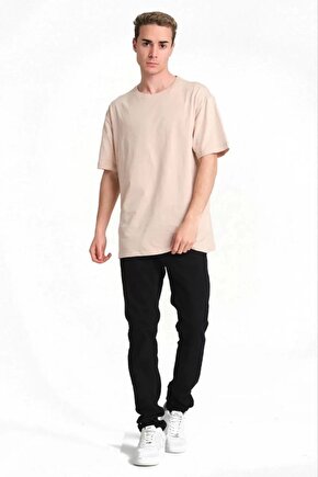 Erkek 241 Düz A Kalite Oversize T-shirt - Bej