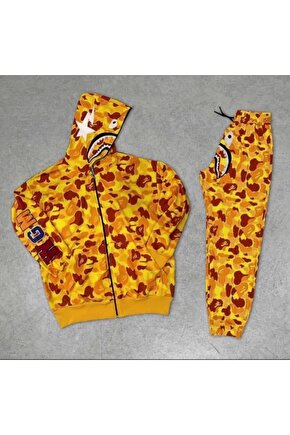 Unisex Pubg Bape x Shark Eşofman Takımı - Sarı