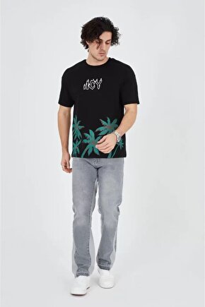 Moda Shop & Butik Erkek Baskılı Bisiklet Yaka T-shirt - Siyah