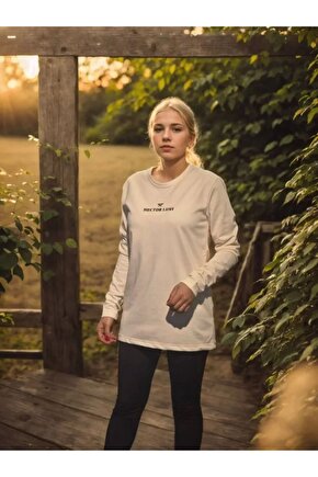 Myterrax Unisex Bisiklet Yaka Uzun Kollu T-shirt - Beyaz
