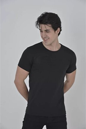 Mottisfashion Erkek Gögüs Fileli Slim Fit T-shirt - Siyah