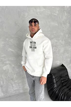 Kışlık Üç Iplik Kapüşonlu Sweatshirt - Beyaz