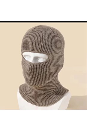 Kışlık Kar Maske Dokuma Triko Bere - Kahverengi