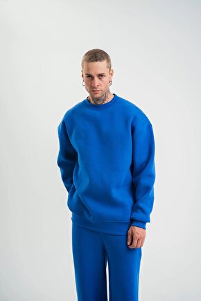 Unisex Uzun Kol Bisiklet Yaka Yıkamalı SweatShirt - Füme