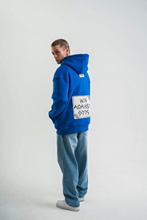 Double Oversize Kapşonlu Şimşek Pano Baskılı SweatShirt - Füme