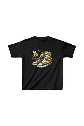 Unisex Çocuk Baskılı T-Shirt - Siyah