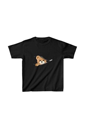 Unisex Çocuk Baskılı T-Shirt - Siyah