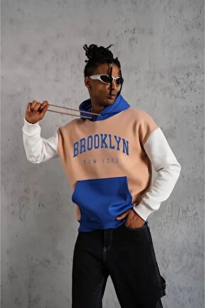 Moda Shop & Butik Erkek Çok Parçalı Baskılı Kapüşonlu Sweatshirt - Krem