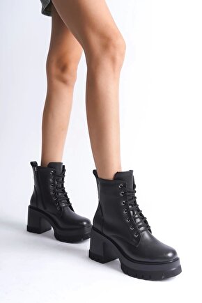 LAUREN Bağcıklı Fermuarlı Ortopedik Taban TopukluKadın Bot CST - Siyah