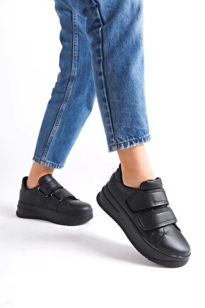 Valencıa Bağcıksız Cırt Cırtlı Ortopedik Taban Kadın Sneaker Spor Ayakkabı Cst - Siyah