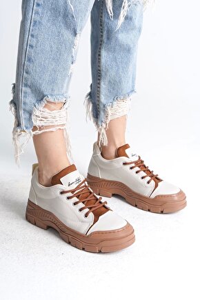 Jane Bağcıklı Ortopedik Taban Kadın Sneaker Spor Ayakkabı Ctt - Krem