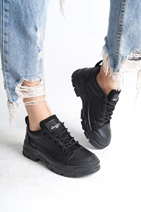Jane Bağcıklı Ortopedik Taban Kadın Sneaker Spor Ayakkabı Cst - Siyah