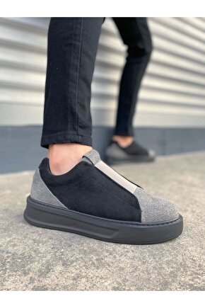 JY007 Alba Bağcıksız Süet Erkek Günlük Sneaker Ayakkabı SST GriSiyah