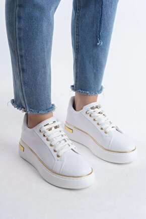 Mına Bağcıklı Ortopedik Taban Kadın Sneaker Spor Ayakkabı Cbt - Beyazaltın