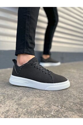 JY204 Flex Bağcıklı Keten Kumaş Erkek Günlük Sneaker Ayakkabı KBT - Siyah