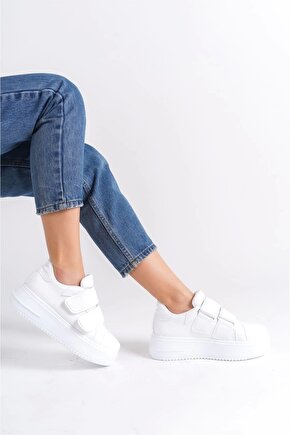 Valencıa Bağcıksız Cırt Cırtlı Ortopedik Taban Kadın Sneaker Spor Ayakkabı Cbt - Beyaz