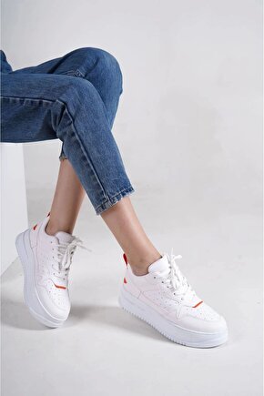 Alessı Bağcıklı Ortopedik Taban Kadın Sneaker Spor Ayakkabı Cbt - Beyazturuncu