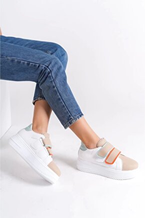 Valencıa Bağcıksız Cırt Cırtlı Ortopedik Taban Kadın Sneaker Spor Ayakkabı Bt - Beyaztenmavi