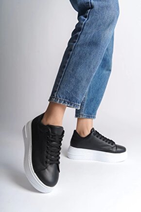 Bıana Bağcıklı Ortopedik Taban Kadın Sneaker Spor Ayakkabı Cbt - Siyah
