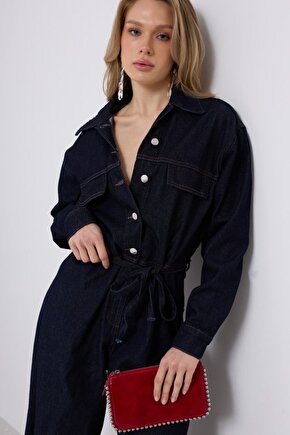 Gelirr Düğme Detaylı Denim Tulum