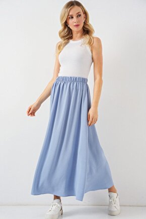 Moda Shop & Butik Uzun Ayrobin Etek 8050 - Mavi