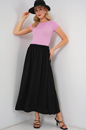 Moda Shop & Butik Uzun Ayrobin Etek 8050 - Siyah