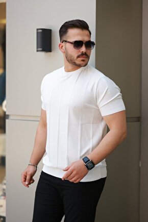 Moda Shop & Butik Erkek Desenli Çizgi Kabartmalı Kısa Kollu Tişört