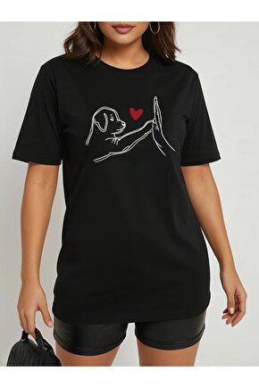 Moda Shop & Butik Kadın Kısa Kollu Bisiklet Yaka Köpek Baskılı Viskon Bluz