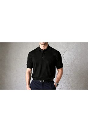 Moda Shop & Butik Erkek Kısa Kollu Yakalı Yakadan Düğmeli Triko Bluz