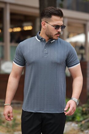 Moda Shop & Butik Erkek Düğme Yakalı Jakar Kumaş Kısa Kollu Tişört
