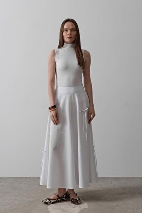 Moda Shop & Butik Fiyonk Kloş Etek - Beyaz