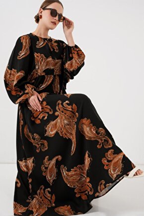 Shop & Butik Balon Kol Uzun Tesettür Elbise 2464 - M. Taba