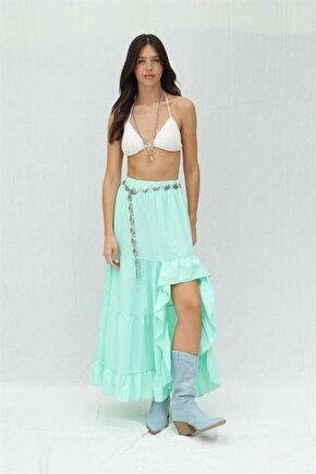 Mottisfashion Audrey Fıfrlı Yırtmaç Detay Etek 4037