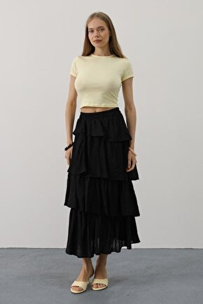 Moda Shop & Butik Katlı Kesim Uzun Etek - Siyah