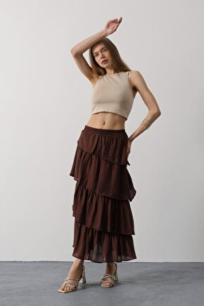 Moda Shop & Butik Katlı Kesim Uzun Etek - Kahve