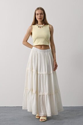 Moda Shop & Butik Dantel Detaylı Etek - Beyaz