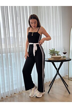 Moda Shop & Butik Kadın Ip Askılı Straplez Belden Kuşaklı Viskon Iki Iplik Tulum