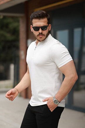 Moda Shop & Butik Erkek Fermuarlı Yaka Kısa Kollu Tişört