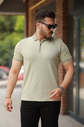 Yonca Moda Erkek Fermuarlı Yaka Kısa Kollu Tişört