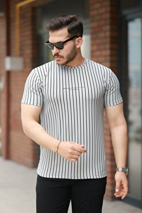 Moda Shop & Butik Erkek Dikey Çizgili Ottoman Kumaş Kısa Kollu Tişört
