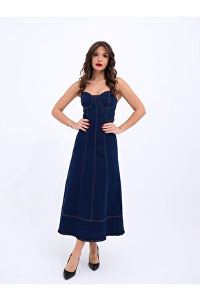 Moda Shop & Butik 7090 Kot Elbise-mavi
