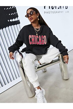 Yonca Moda Kadın Içi Polarlı Üç Iplik Kumaş Chicago Baskılı Ikili Takım