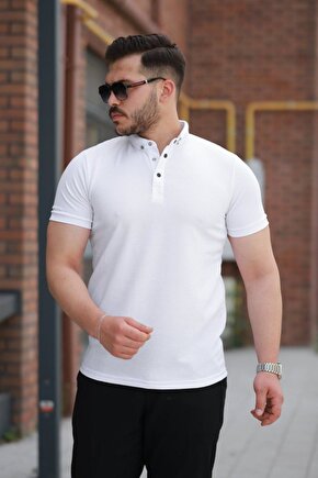 Gelirr Erkek Çizgi Dokulu Çıtçıt Yakalı Kısa Kollu T-shirt
