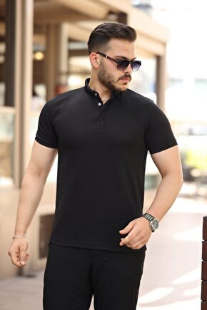 Myterrax Erkek Çizgi Dokulu Çıtçıt Yakalı Kısa Kollu T-shirt