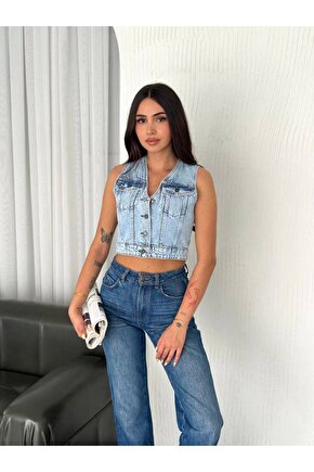 Kot Jeans Kadın Yelek - Buz Mavisi