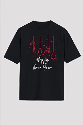 Myterrax Happy New Year Baskılı T-shirt - Siyah
