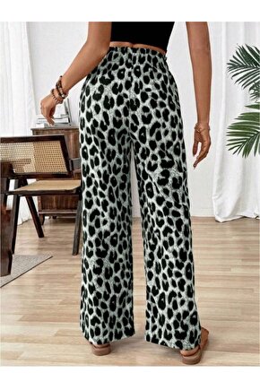 Kadın Süprem Kumaş Beli Lastikli Leopar Desen Pantolon
